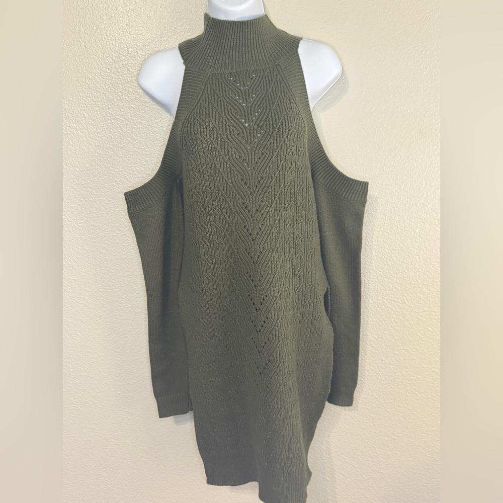 Runaway Olive Green Cold Shoulder Turtleneck Sweater Dress Size S